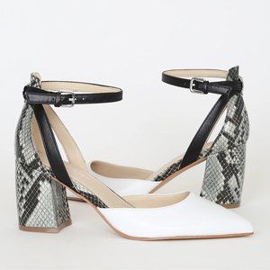 Marc Fisher Raie White Multi Snake Leather Ankle Strap Heels